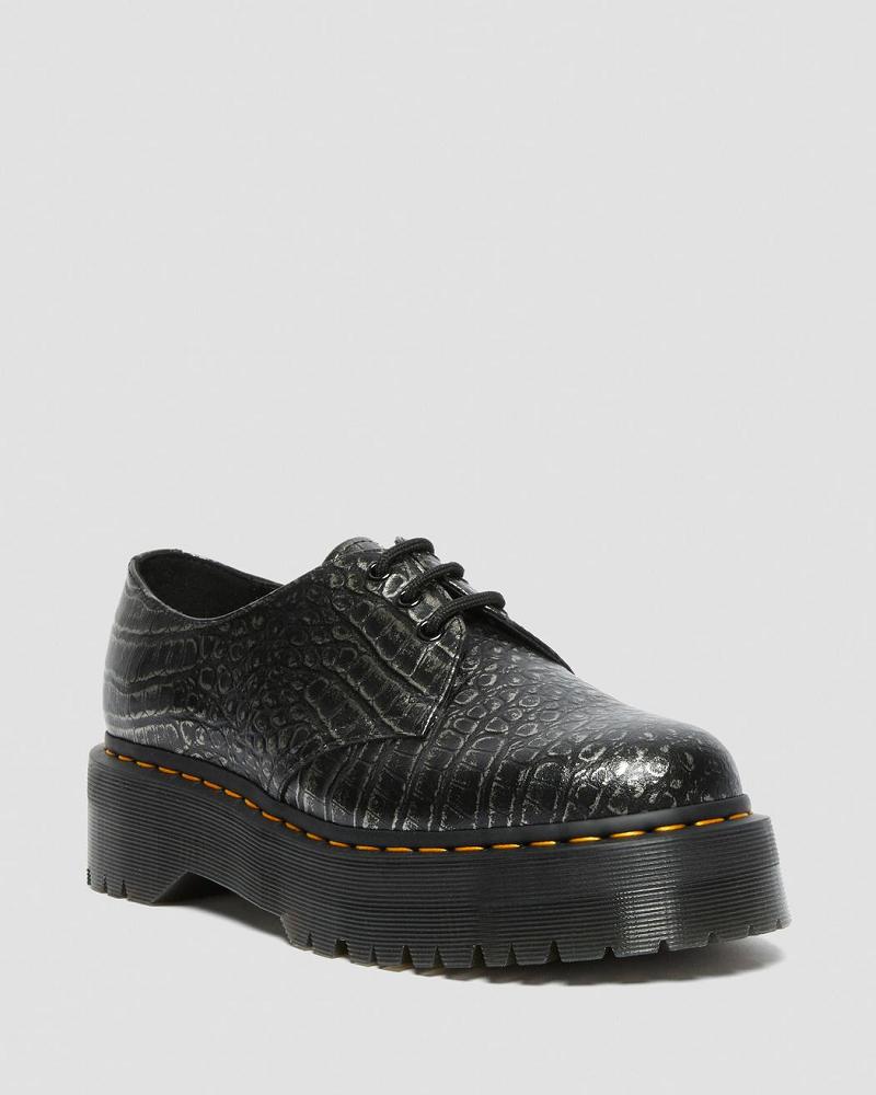 Black Men\'s Dr Martens 1461 Croc Emboss Leather Platform Shoes | CA 619KOR